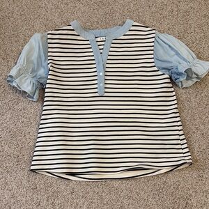 Striped Women’s Shirt with Light Blue Sleeves